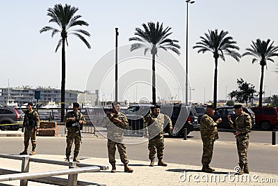 Lebanese soldiers patrol Beirut street Editorial Stock Photo