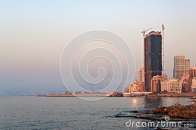 BEIRUT, LEBANON - AUGUST 14, 2014: Modern residential buildings near seaside in the central part of Beirut Editorial Stock Photo