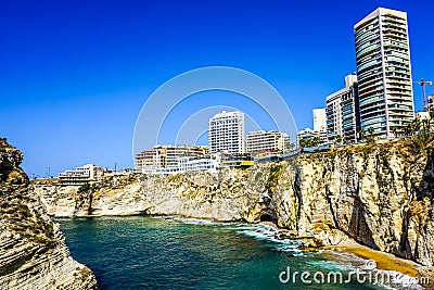 Beirut Raouche Pigeons Rock 06 Stock Photo