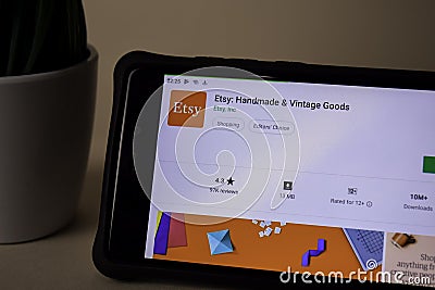 Etsy: Handmade & Vintage Goods dev application on Smartphone screen. Etsy is a Editorial Stock Photo