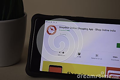 Snapdeal Online Shopping dev application on Smartphone screen. Shop Online India is Editorial Stock Photo