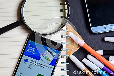 Files Go by Google: Free up space on your phone App on Smartphone screen Editorial Stock Photo