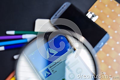 Microsoft Azure in magnifying on Smartphone screen. Editorial Stock Photo