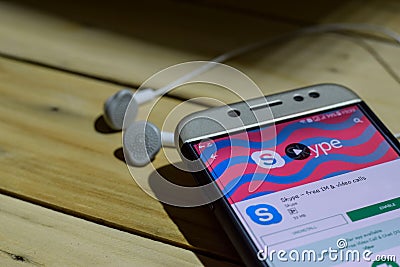 Skype by Google dev application on Smartphone screen. Free IM & video Calls is a freeware web browser developed by Skype Editorial Stock Photo