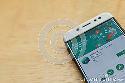 Kaspersky VPN - Secure Connection dev application on Smartphone screen. Editorial Stock Photo