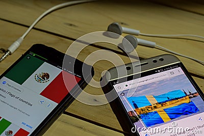 Mexico Vs Sweden on Smartphone screen. Editorial Stock Photo