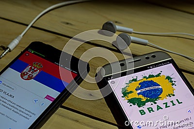 Serbia Vs Brazil on Smartphone screen Editorial Stock Photo
