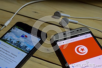 Tunisia Vs Panama on Smartphone screen. Editorial Stock Photo