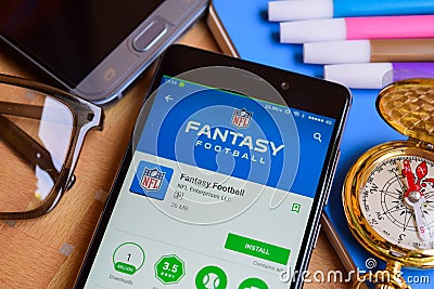 Fantasy Football dev app on Smartphone screen. Editorial Stock Photo