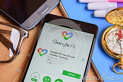 Google Fit: Health and Activity Tracking dev application on Smartphone screen Editorial Stock Photo