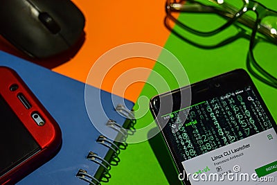 Linux CLI Launcher dev app on Smartphone screen. Editorial Stock Photo