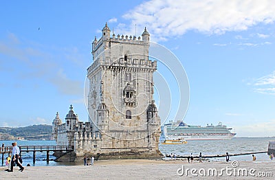Belem Tower and Tagus River from outside, Lisbon,Portugal Editorial Stock Photo