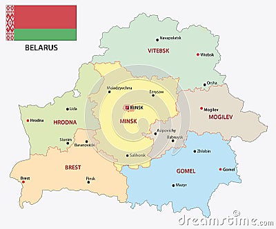 Belarus administrative and political map with flag Vector Illustration