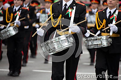 Standing soldiers beat the drums Editorial Stock Photo