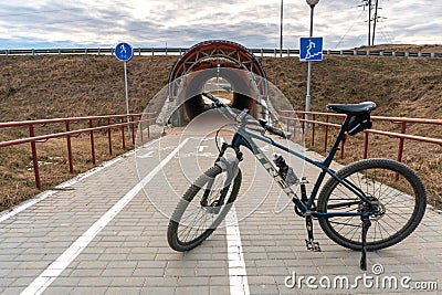 Belarus, Grodno July 15, 2022: A modern bike path with markings and road signs. The bike is on a road designed for the movement of Editorial Stock Photo