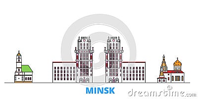 Belarus, Minsk line cityscape, flat vector. Travel city landmark, oultine illustration, line world icons Vector Illustration