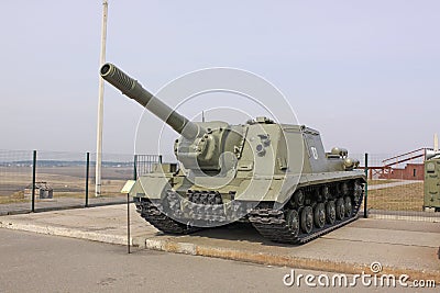 Belarus. Minsk. Soviet Soviet anti tank self-propelled unit SU-152 in the museum Stalin Line. Editorial Stock Photo