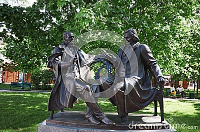 Belarus. Monument to the playwright Vincent Dunin-Marcinkevich and the composer Stanislav Moniuszko. The authors are father Editorial Stock Photo