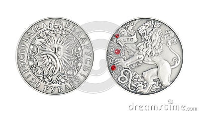 Belarus silver coin astrology Leo isolated Stock Photo