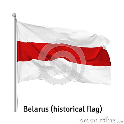 Belarusian historical flag in the wind on flagpole Vector Illustration