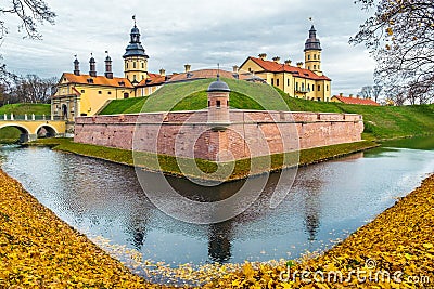 Belarusian tourist landmark attraction Nesvizh Castle - medieval castle in Nesvizh, Belarus Editorial Stock Photo