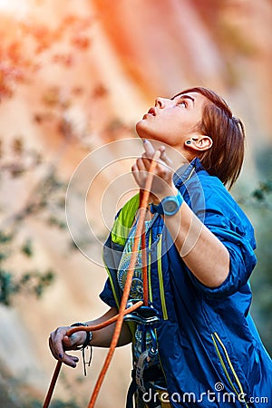 Belayer with the rope Stock Photo