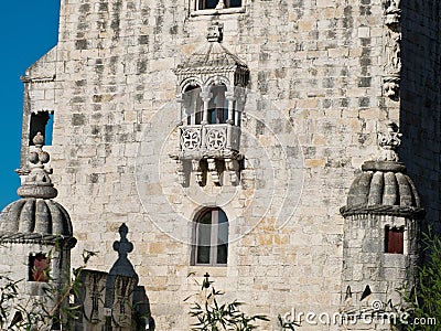 Belem tower, Lisbon, Lisboa Portugal - balcony detail Stock Photo