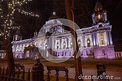 Belfast City Hall with Christmas decorations Editorial Stock Photo