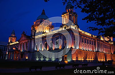 Belfast City Hall at Night Stock Photo