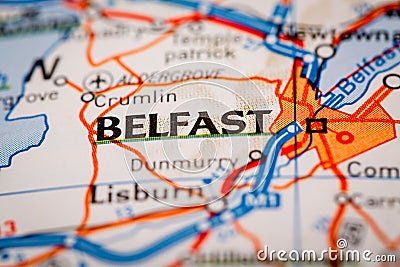 Belfast City on a Road Map Stock Photo