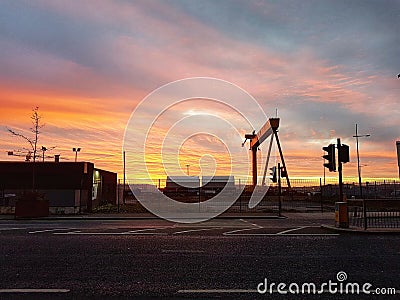 Belfast, Harland Wolfe cranes sunrise Editorial Stock Photo