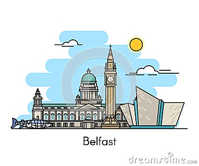 Belfast skyline . Ireland, United Kingdom Vector Illustration