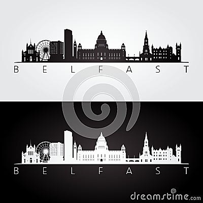 Belfast skyline and landmarks silhouette Vector Illustration