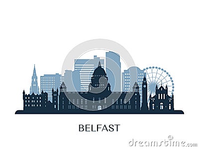 Belfast skyline, monochrome silhouette. Vector Illustration
