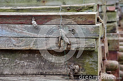 Piles of wooden supports in The Titanic Dry Dock. Belfast, UK. August 19, 2013. Editorial Stock Photo