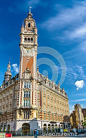 Belfry of the Chamber of Commerce. A historic building in Lille, France Editorial Stock Photo