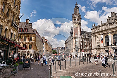 Belfry of the Chambre de Commerce and Opera House in Lille, FR. Editorial Stock Photo