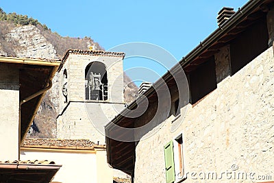 Belfry of church Chiesa dei Santi Pietro e Paolo Apostoli Stock Photo