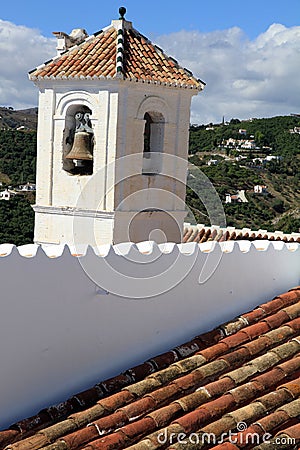 Belfry church Frigiliana town in Malaga Stock Photo
