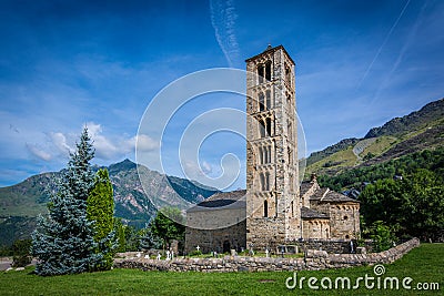 Belfry and church of Sant Climent de Taull, Catalonia, Spain. Romanesque style Stock Photo
