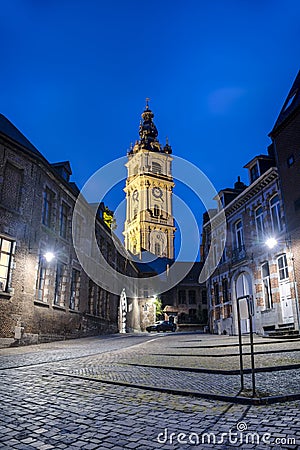 Belfry of Mons in Belgium. Stock Photo