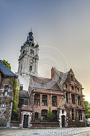 Belfry of Mons in Belgium. Stock Photo