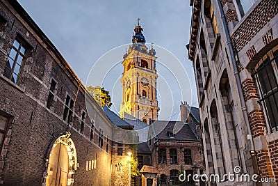 Belfry of Mons in Belgium. Stock Photo