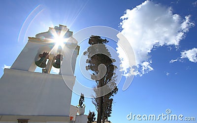 Belfry tower of Vlacherna monastery Stock Photo