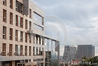 Panorama of Belgrade skyline from B2 Office building with the construction site of Belgrade waterfront, or Beograd na vodi, behind Editorial Stock Photo