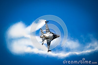 Belgian Air Force F-16 Viper fighter jet performing at Kleine-Brogel. Belgium - September 14, 2019 Editorial Stock Photo