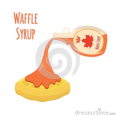 Belgian, chinese waffle - chocolate, cream and berries with maple syrup Vector Illustration