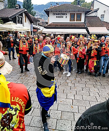 Belgian football fans in Sarajevo Editorial Stock Photo