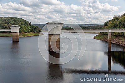 Belgian Gileppe dam with artificial lake with drinking water supplies Stock Photo