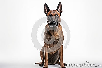 Belgian Malinois Dog Stands On A White Background Stock Photo